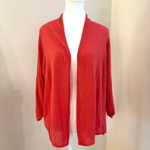 Coldwater Creek Cardigan 1X Plus Size Salmon Coral Pink Cotton Blend Open Front